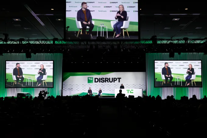 Sean O'Kane and Chris Barman, CEO, Slate Auto, speak onstage during day two of TechCrunch Disrupt 2025 at Moscone Center on October 28, 2025 in San Francisco, California