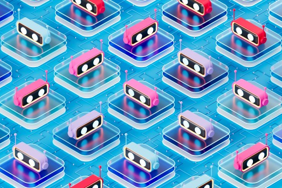AI Chatbot Assistants on Glass Blocks, Artificial Intelligence Technology Concept. Digitally generated image.